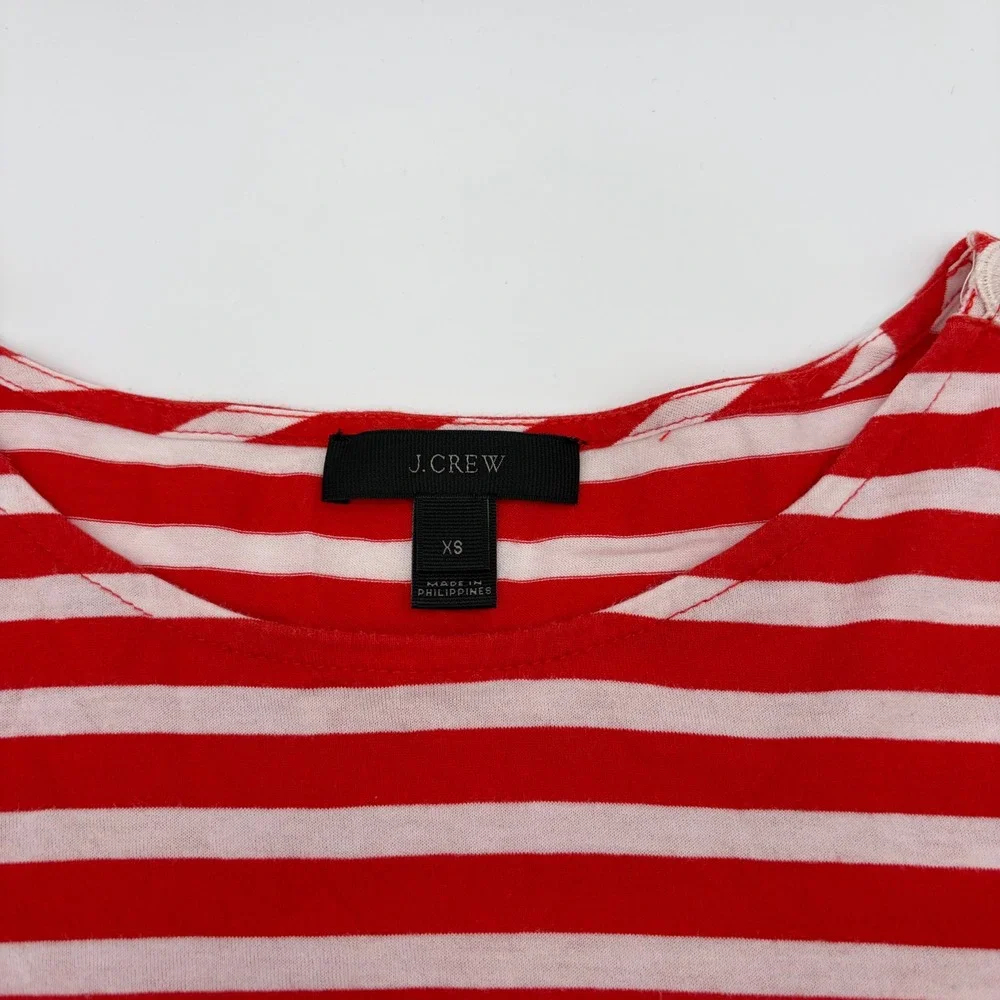 J.Crew Womens XS Red White Striped Eyelet Lace Trim Short Sleeve Cotton Top